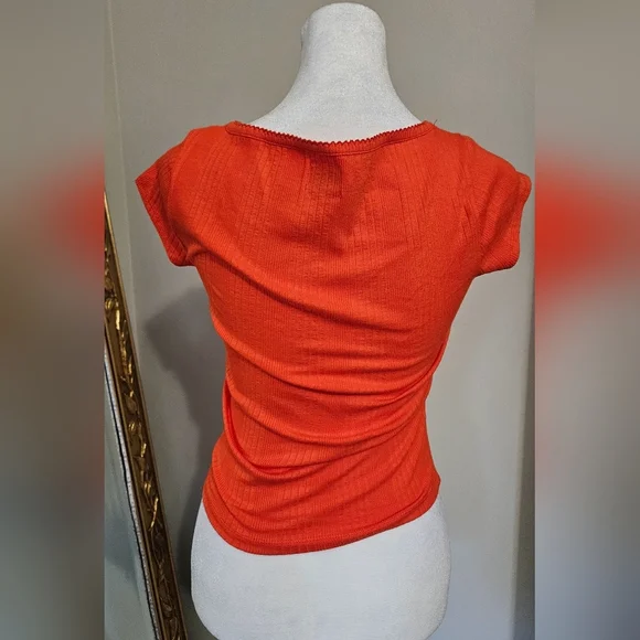 BDG Urban Outfitters Olivia Picot Square Neck Top in Red/orange. Size M NWOT - Picture 8 of 11